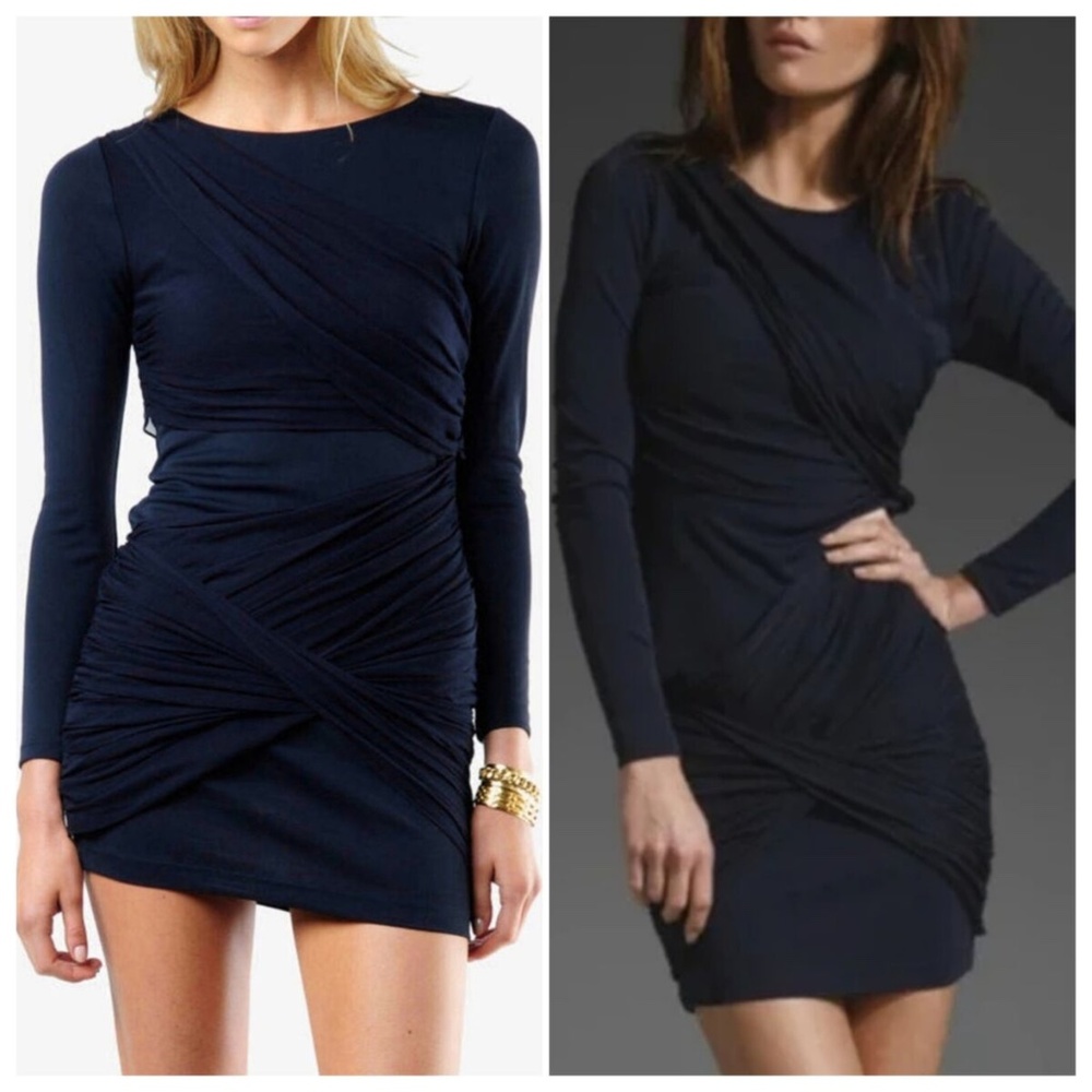 Alice + Olivia Goddess Long Sleeve Wrap Mini Dress Navy